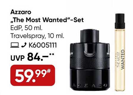 Azzaro „The Most Wanted“-Set EdP, 50 ml. Travelspray, 10 ml.
