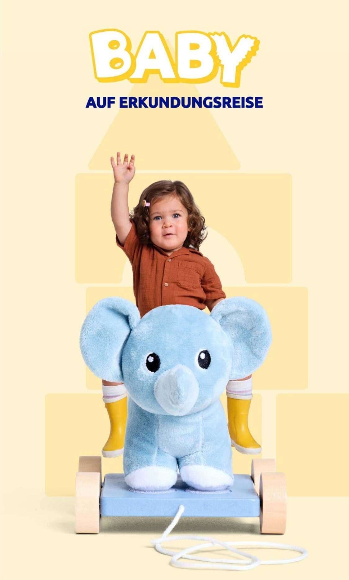 BABY AUF ERKUNDUNGSREISE - Plüsch-Elefant zur Förderung der Mobilität