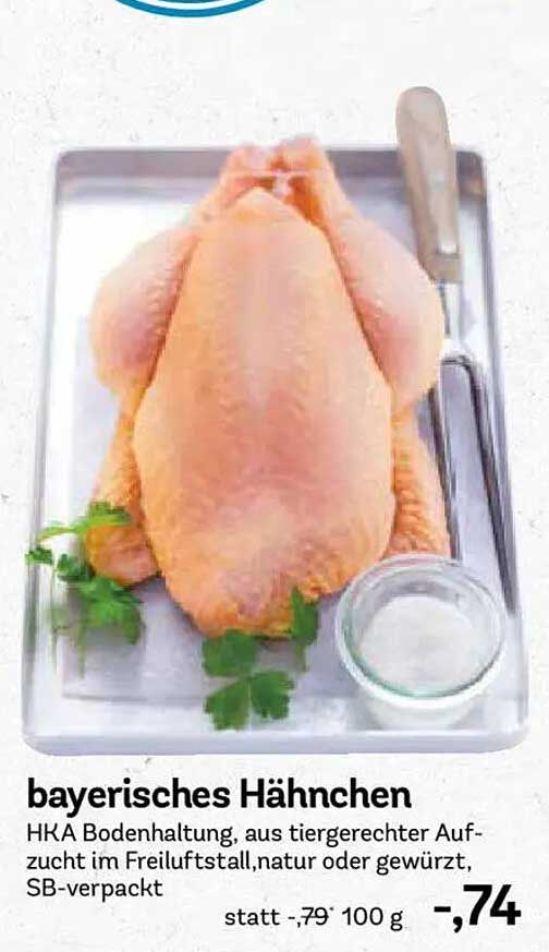 bayerisches Hähnchen HKA Bodenhaltung, aus tiergerechter Aufzucht im Freilufstall, natur oder gewürzt, SB-verpackt