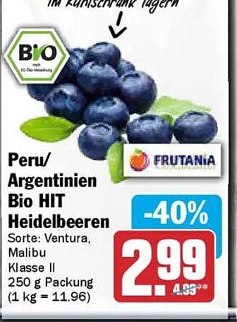 Bio HIT Heidelbeeren 250 g Packung