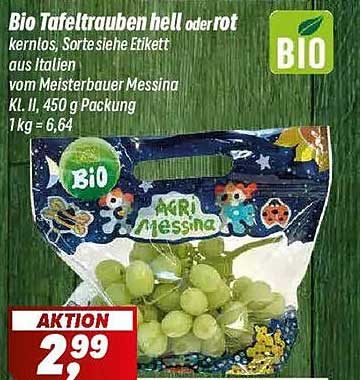 Bio Tafeltrauben hell oder rot, 450 g Packung