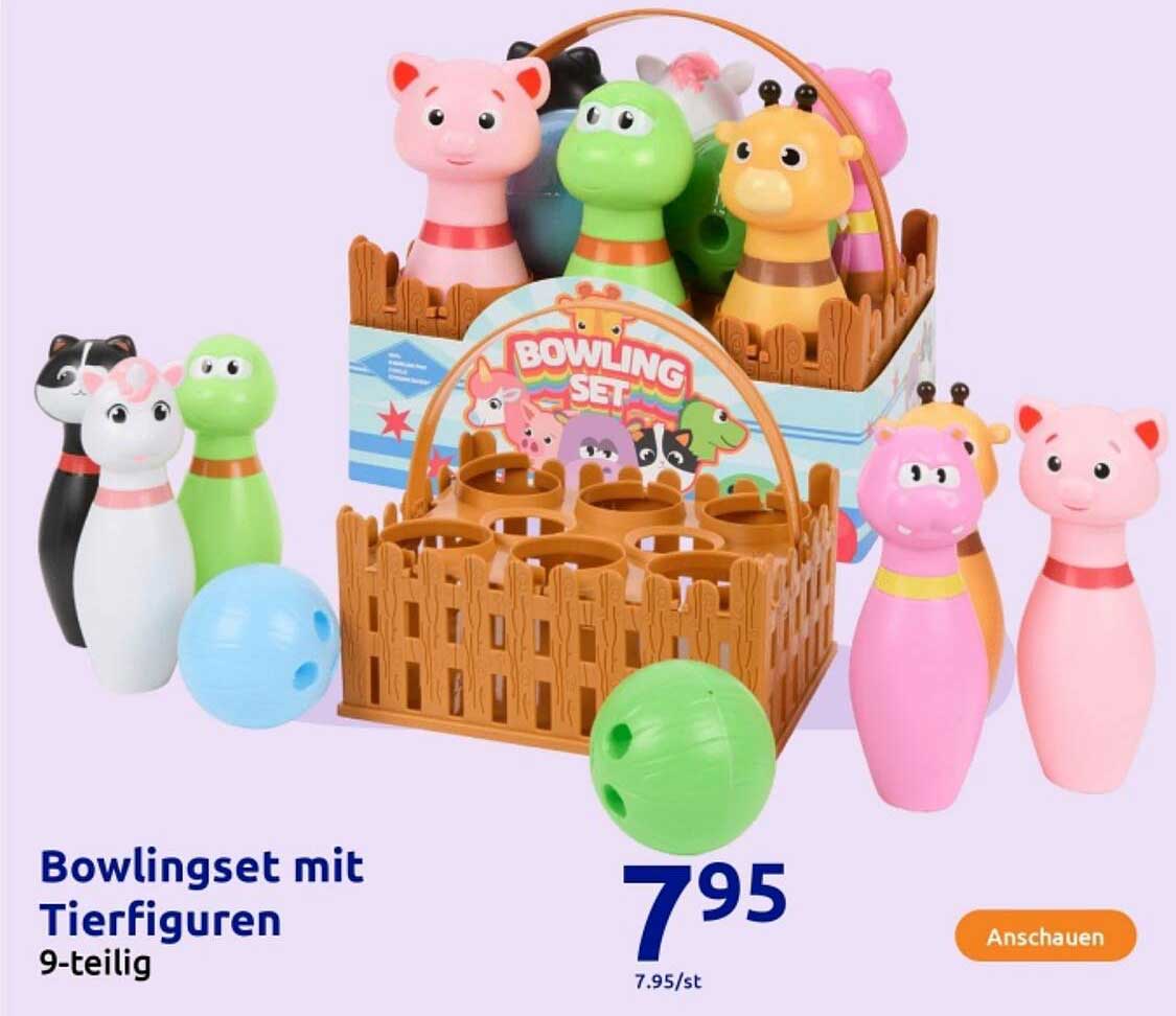 Bowlingset mit Tierfiguren 9-teilig