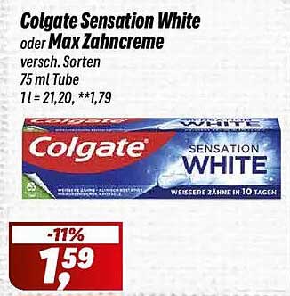 Colgate Sensation White oder Max Zahncreme 75 ml Tube