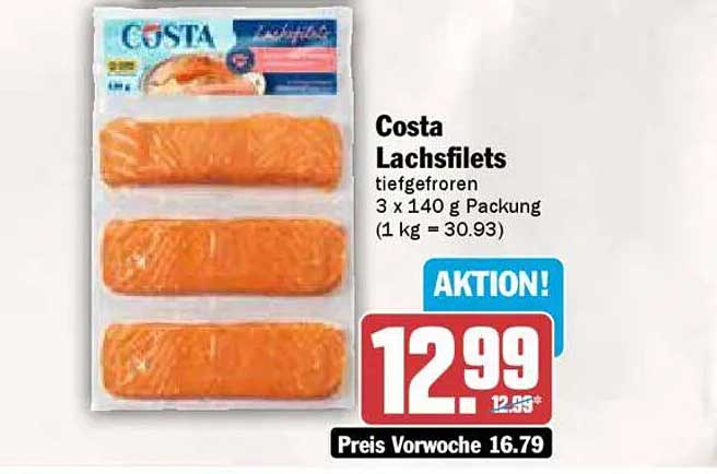Costa Lachsfilets tiefgefroren 3 x 140 g Packung