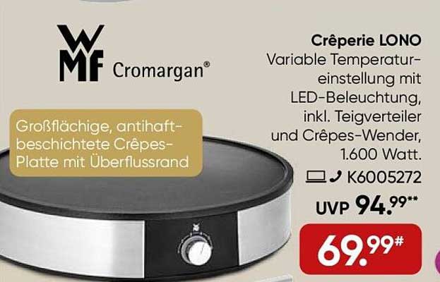 Crêperie LONO von WMF – Antihafte Crêpes-Platte mit LED-Beleuchtung