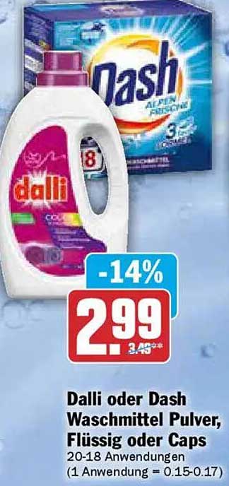 Dalli oder Dash Waschmittel Pulver, Flüssig oder Caps