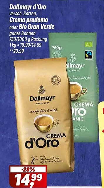 Dallmayr d'Oro - Crema prodomo oder Bio Gran Verde