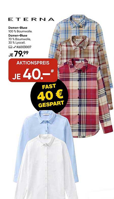 Damen-Bluse von ETERNA - 100 % Baumwolle und 30 % Lyocell