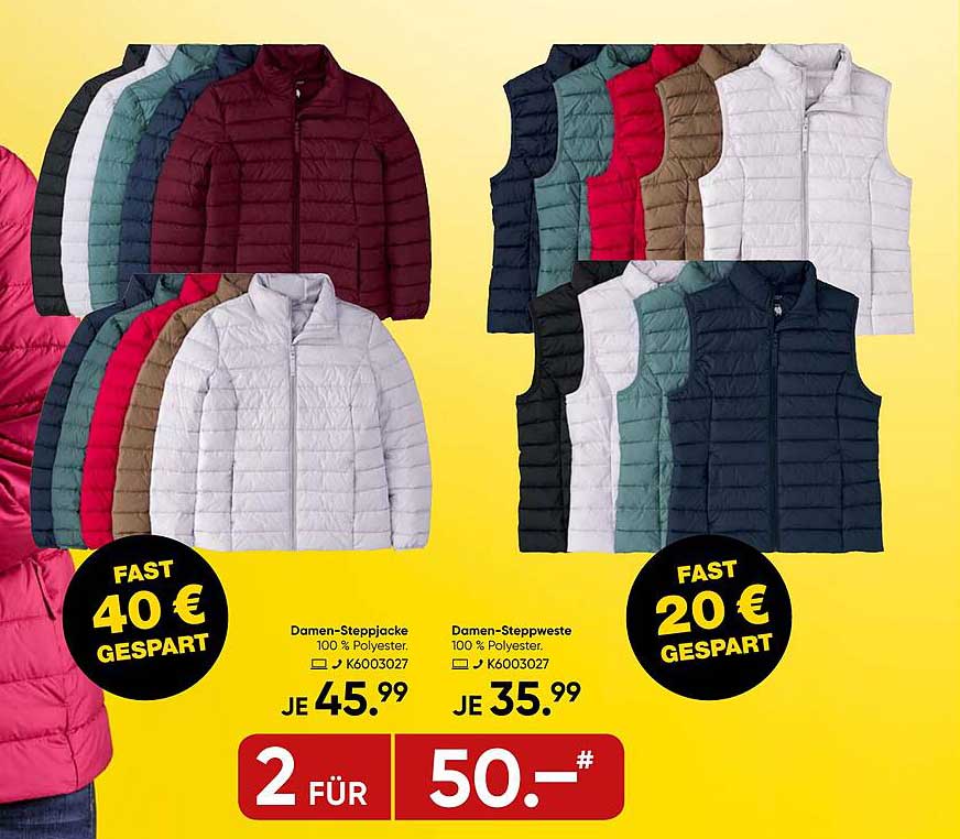 Damen-Steppjacke und Damen-Steppweste – 2 Stück für 50 €