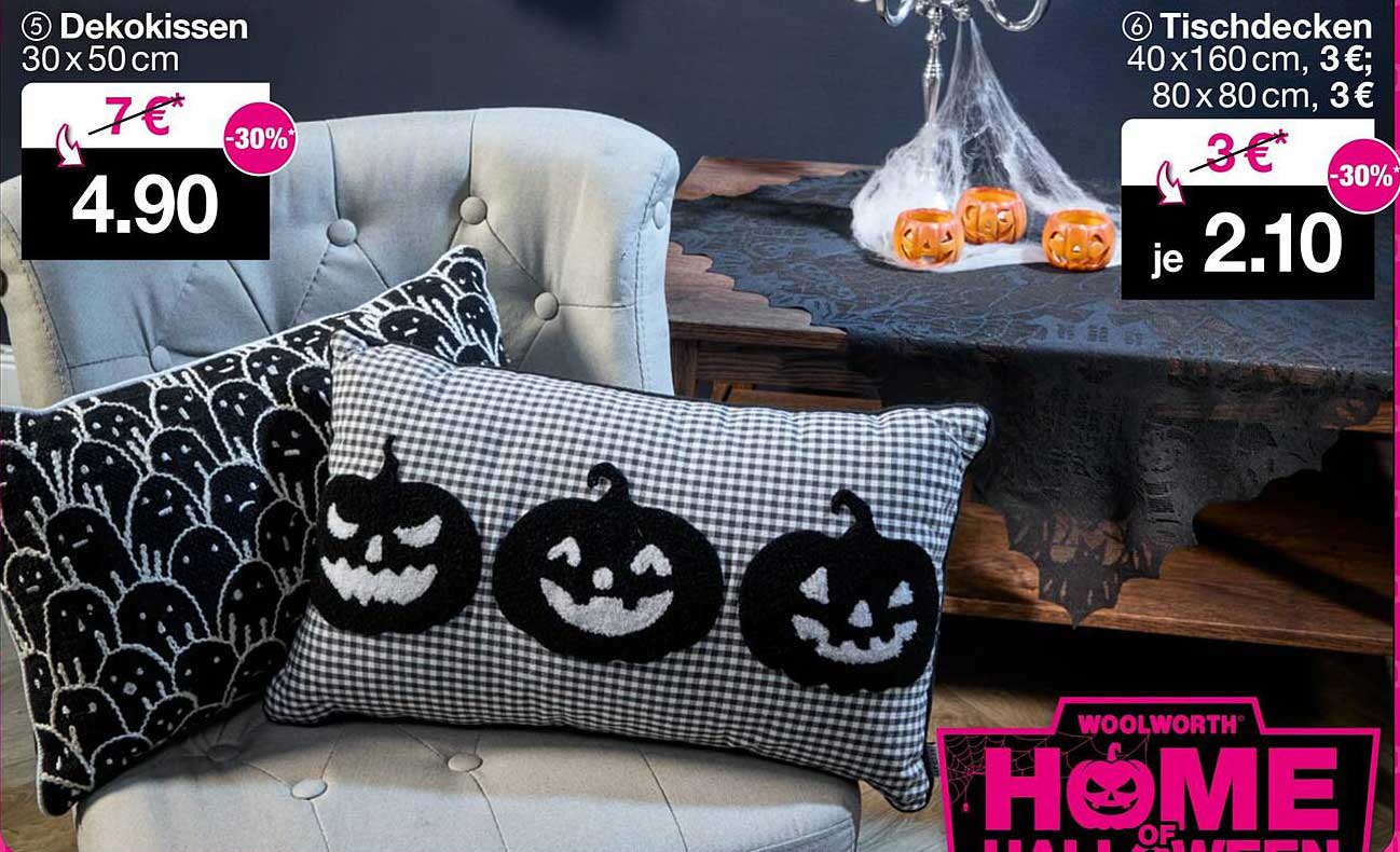 Dekokissen und Tischdecken im Halloween-Stil bei Woolworth