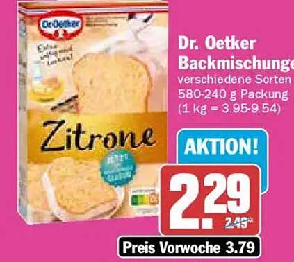 Dr. Oetker Backmischung verschiedene Sorten 580-240 g Packung