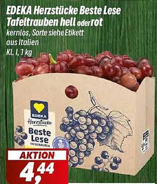 EDEKA Herzstücke Beste Lese Tafeltrauben hell oder rot, 1 kg