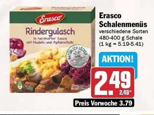 Erasco Schalenmenü Rindergulasch 480-400 g - jetzt zum Aktionspreis!