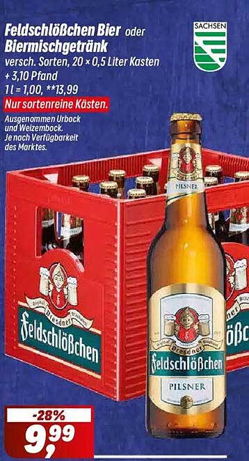 Feldschlößchen Bier oder Biermischgetränk – 20 x 0,5 Liter Kasten