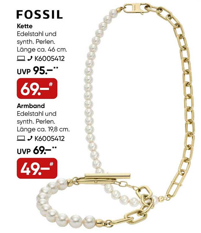 FOSSIL Kette und Armband mit synthetischen Perlen