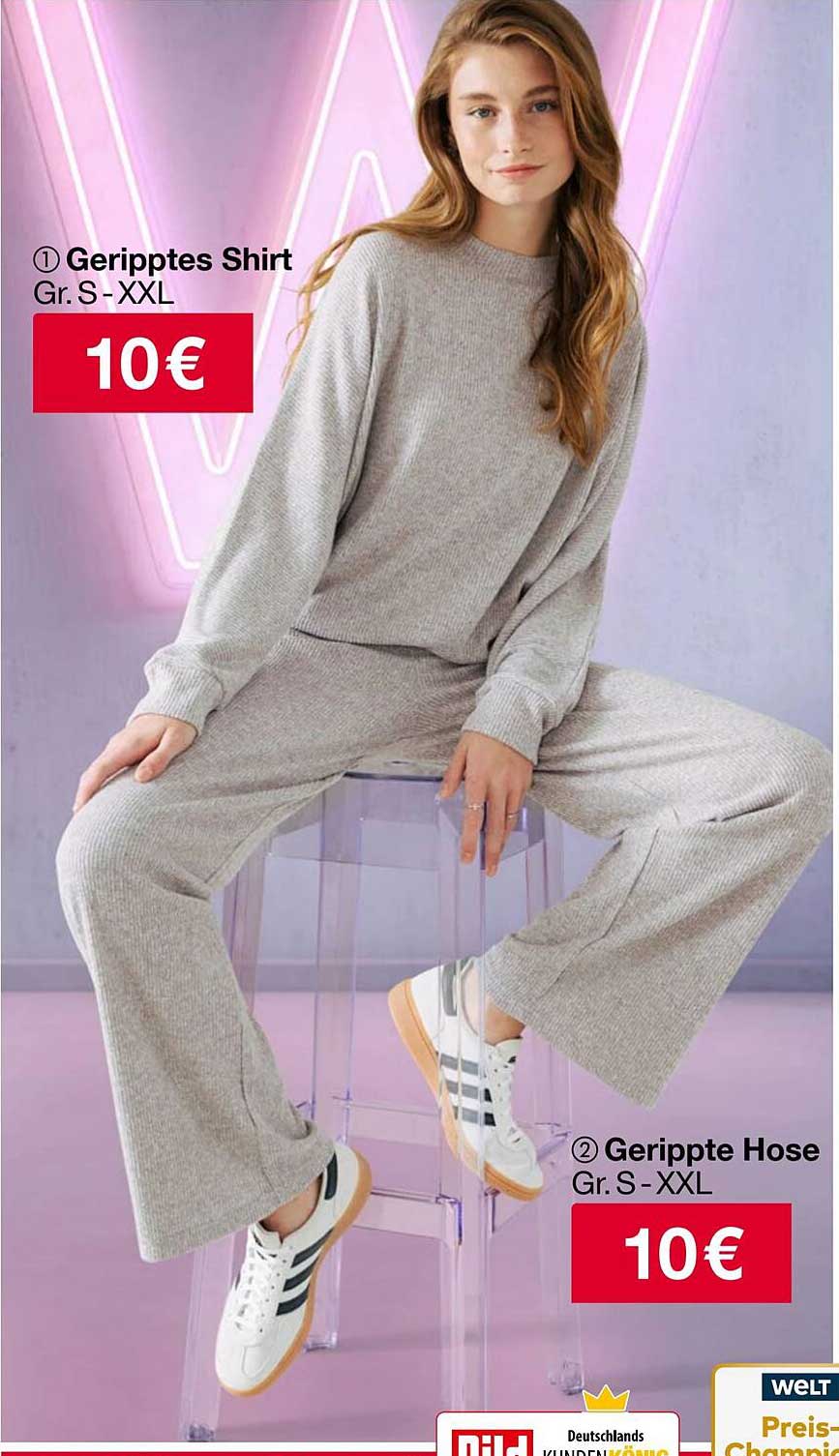 Geripptes Shirt und Hose in verschiedenen Größen