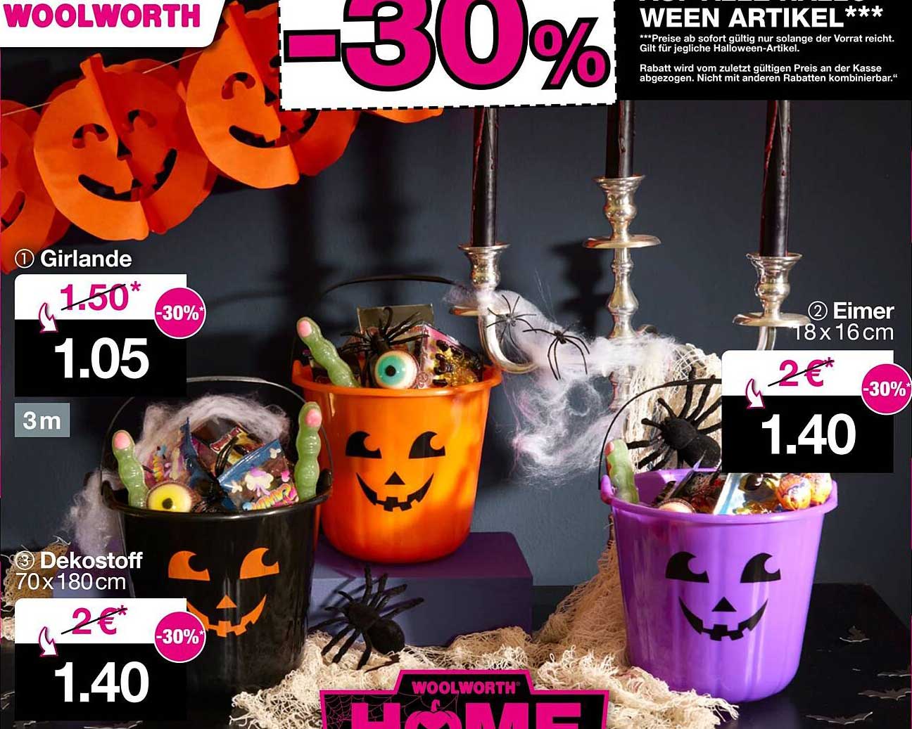 Halloween Girlande, Eimer und Dekostoff - Jetzt 30% günstiger!