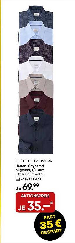 Herren-Cityhemd, bügelfrei, 1/1-Arm von ETERNA