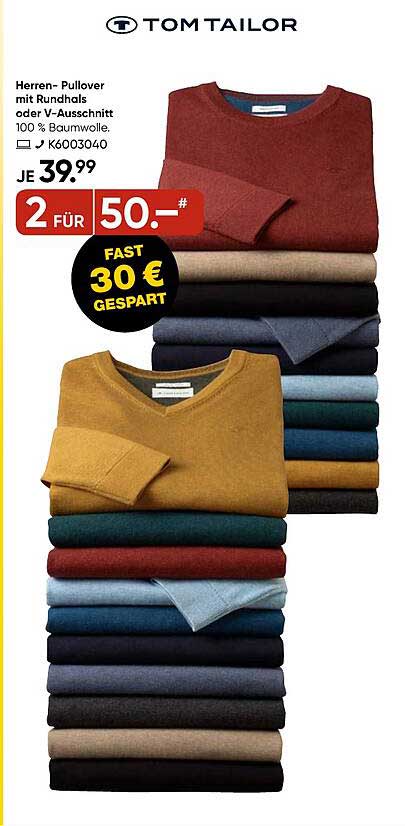 Herren-Pullover mit Rundhals oder V-Ausschnitt - Tom Tailor