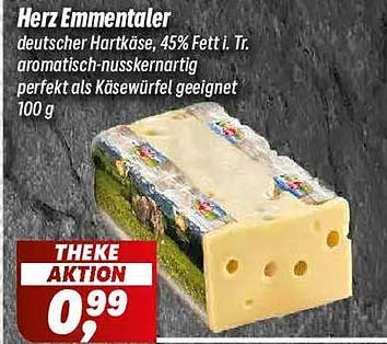Herz Emmentaler deutscher Hartkäse, 45% Fett i. Tr.