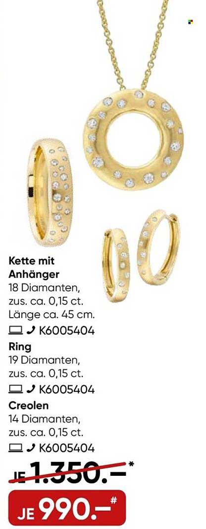 Kette mit Anhänger, Ring und Creolen - Schmuckset mit Diamanten