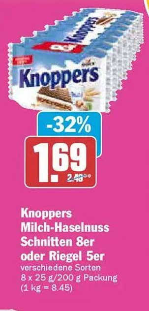Knoppers Milch-Haselnuss Schnitten 8er oder Riegel 5er verschiedene Sorten