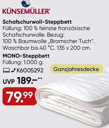 KÜNSEMÜLLER Schafschurwoll-Steppbett