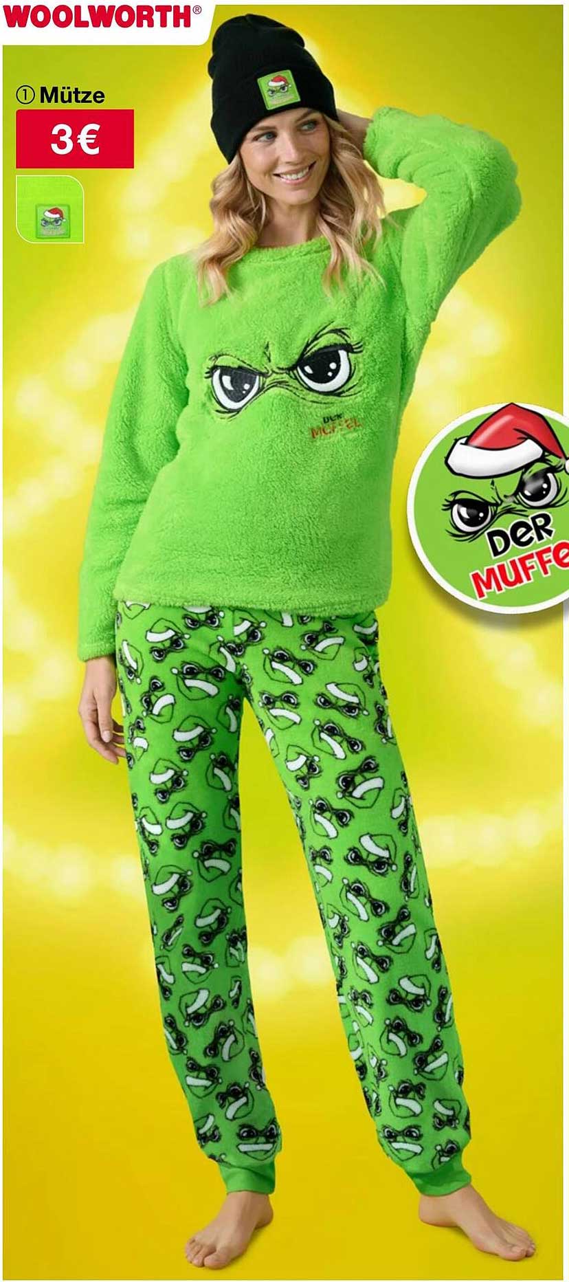 Kuscheliger Grinch-Pyjama mit Mütze für 3 €