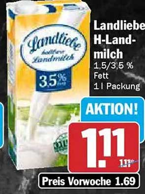 Landliebe H-Landmilch 1,5/3,5 % Fett 1 l Packung