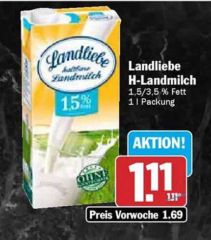 Landliebe H-Landmilch 1,5/3,5 % Fett 1 L Packung