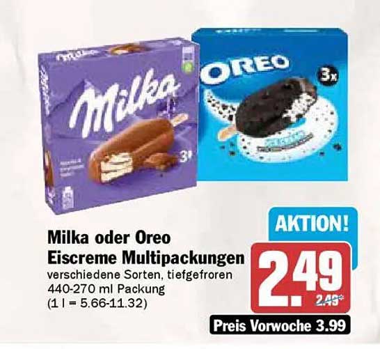 Milka oder Oreo Eiscreme Multipackungen