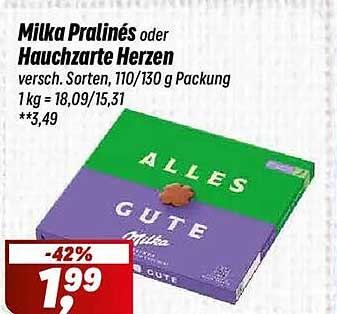Milka Pralinés oder Hauchzarte Herzen – Verschiedene Sorten, 110/130 g Packung