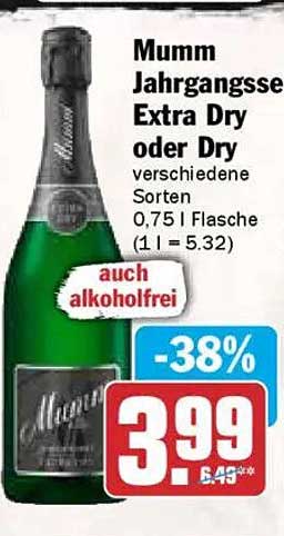 Mumm Jahrgangsse Extra Dry oder Dry – 0,75 l Flasche