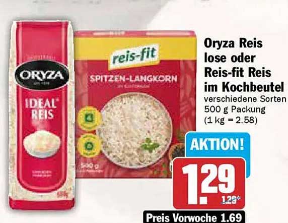 Oryza Reis lose oder Reis-fit Reis im Kochbeutel 500 g Packung