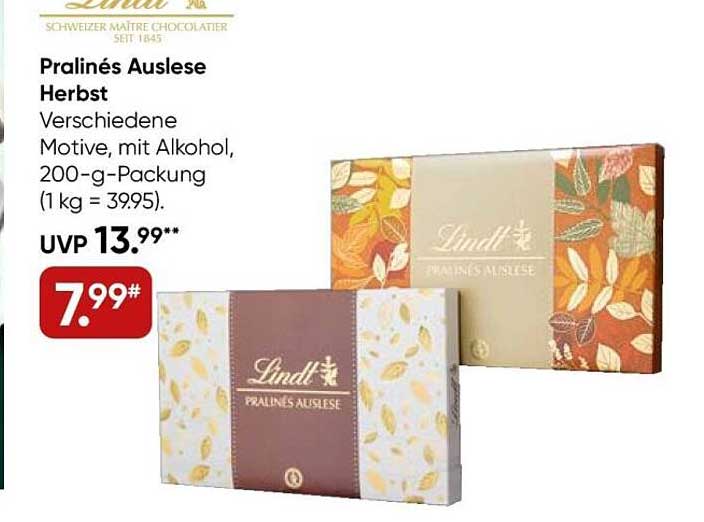 Pralinés Auslese Herbst von Lindt - 200 g Packung mit Alkohol