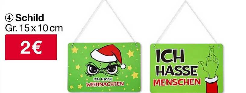 Schild ‘Ich hasse Weihnachten’ und ‘Ich hasse Menschen’