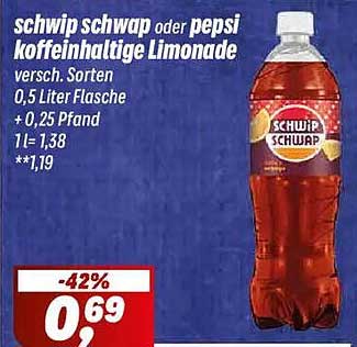 schwip schwap oder pepsi koffeinhaltige Limonade 0,5 Liter Flasche
