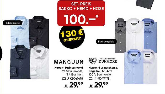 SET-PREIS SAKKO + HEMD + HOSE für nur 100 €