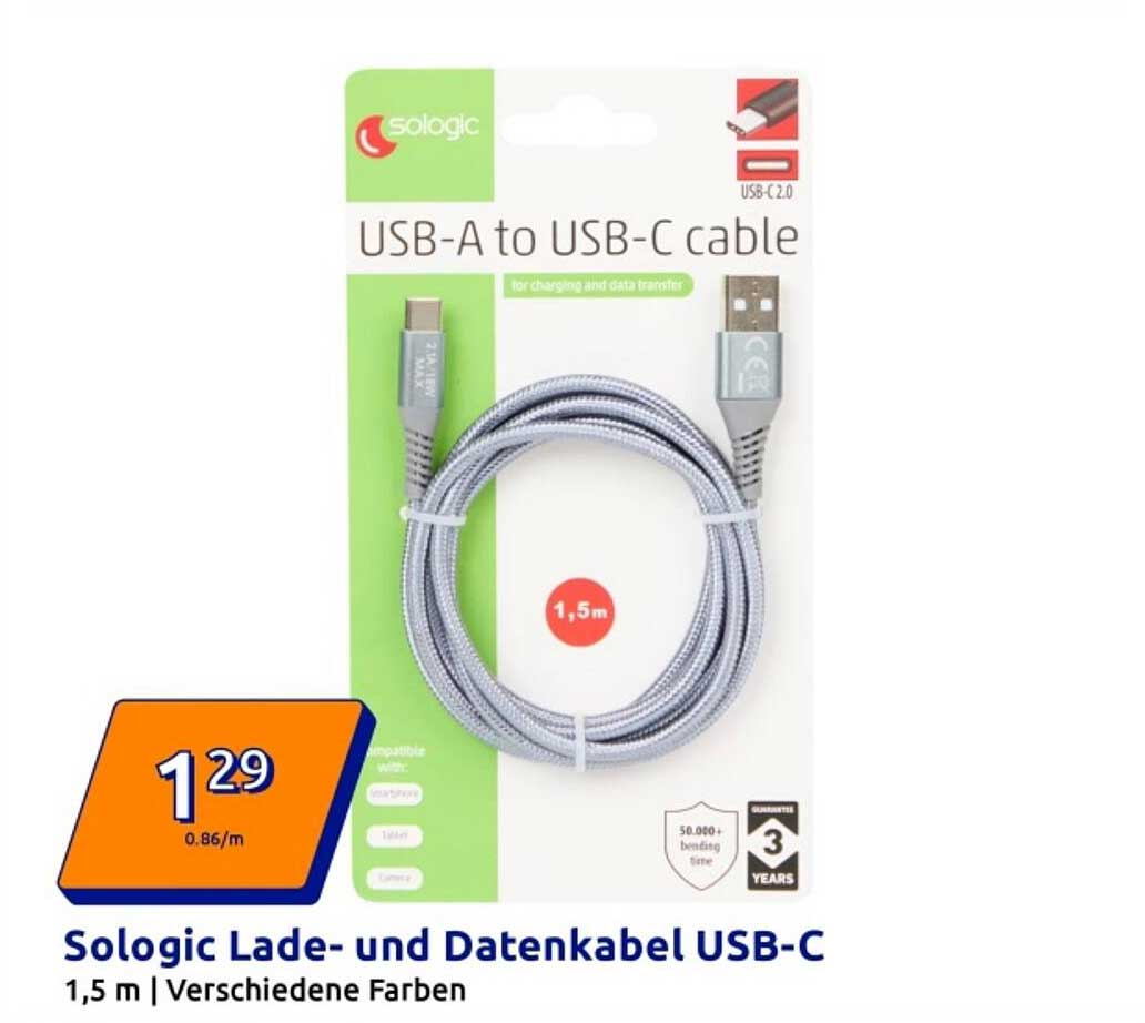 Sologic Lade- und Datenkabel USB-A zu USB-C, 1,5 m