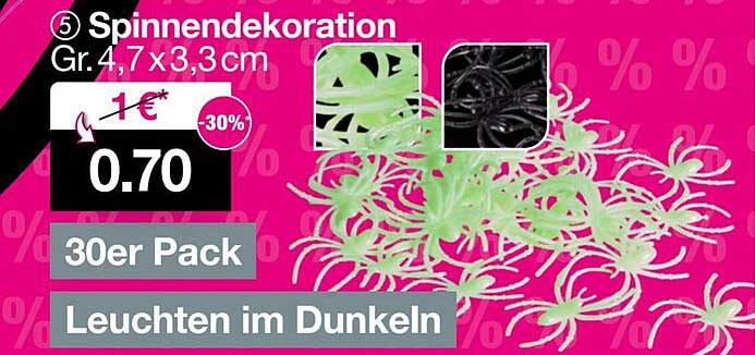 Spinnendekoration Gr. 4,7 x 3,3 cm - 30 Stück, Leuchten im Dunkeln
