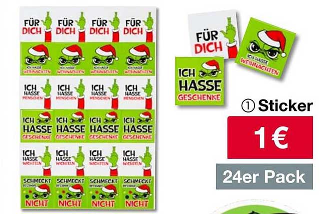 Sticker 24er Pack - ICH HASSE WEIHNACHTEN