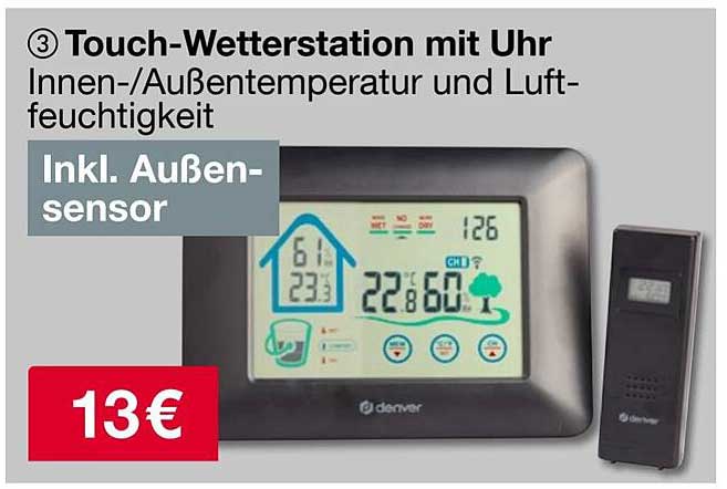 Touch-Wetterstation mit Uhr – Innen-/Außentemperatur und Luftfeuchtigkeit