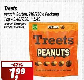 Treets Erdnüsse, verschiedene Sorten – 210/250 g Packung