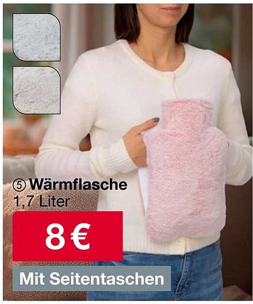 Wärmflasche 1,7 Liter mit Seitentaschen