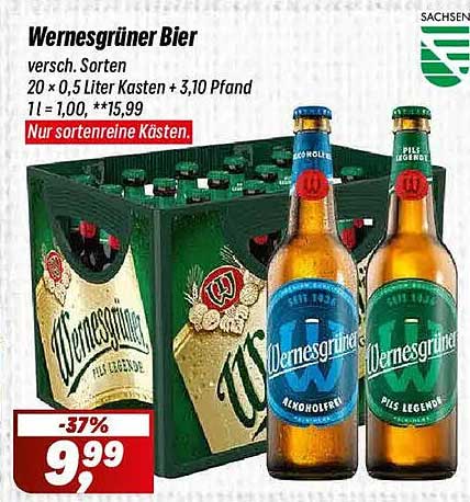 Wernesgrüner Bier - Verschiedene Sorten im Kasten